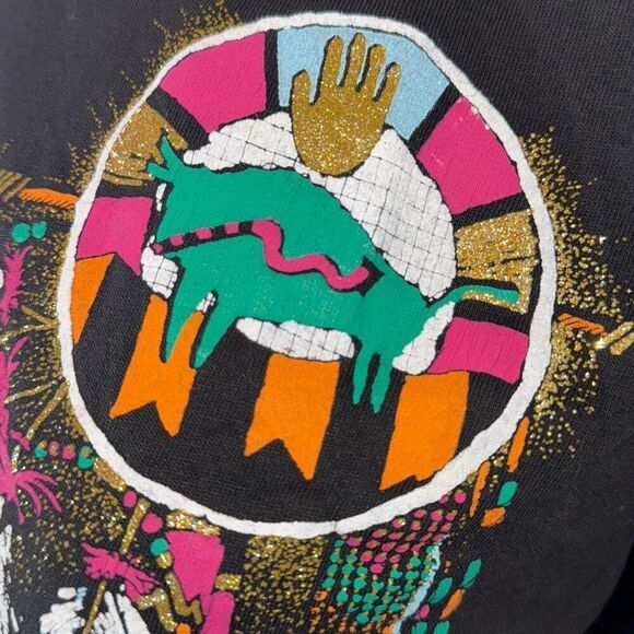 Vintage Black Native American Puffy Embellished Graphic Single Stitch T-Shirt Si - Picture 6 of 16